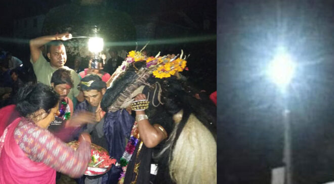प्राचिन शहर दोलखाको रात्रीकालिन भैरव कुमारी जात्रा नचाउनको लागि सडक बत्ति जडान